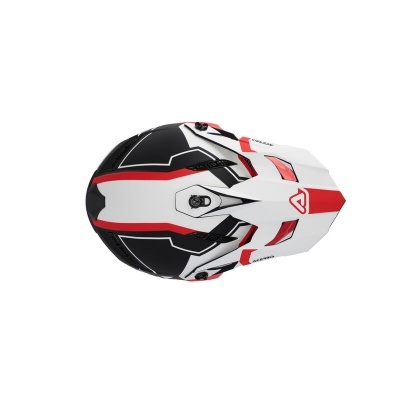 capacete de moto branco preto vermelho visto de cima