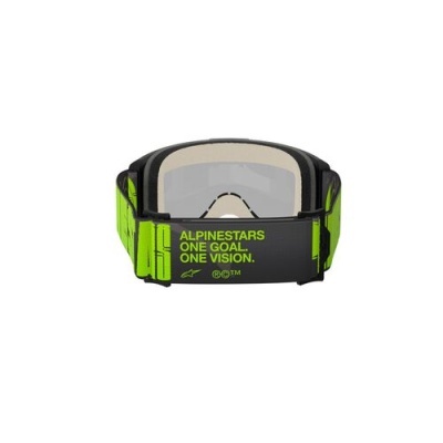 Óculos de proteção desportivo preto e verde com alça elástica e lente translúcida