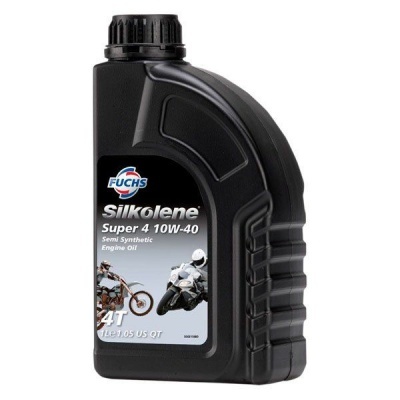 Frasco preto de óleo para motor FUCHS Silkolene Super 4 10W-40 para motos