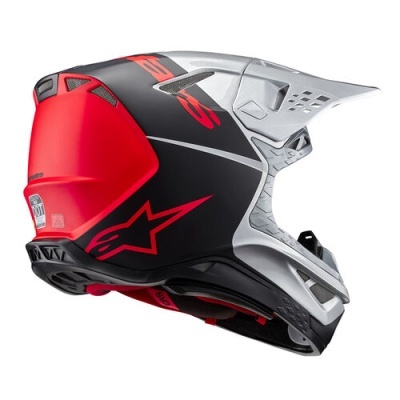 capacete integral motocross preto vermelho cinzento com viseira e logo Alpinestars