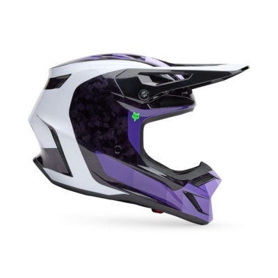 Capacete integral motocross roxo, branco e preto com viseira longa