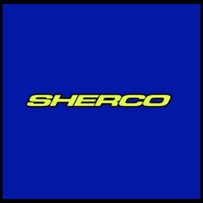 Logótipo SHERCO amarelo em fundo azul