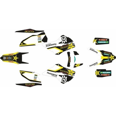 Autocolantes para mota Husqvarna com cores preto, branco, amarelo e verde