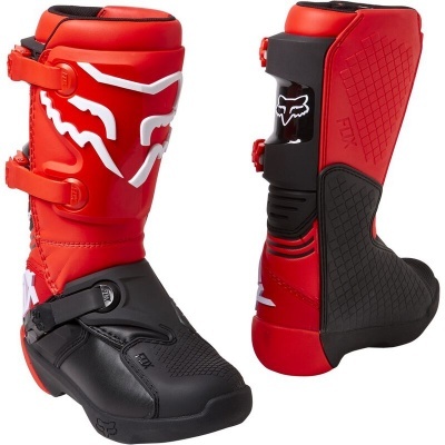 Botas de motocross Fox vermelho e preto com fechos ajustáveis e textura grip