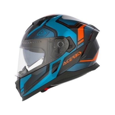 Capacete integral para moto azul, preto e laranja com visor transparente