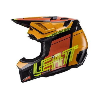 Capacete integral colorido com texto LEATT na lateral