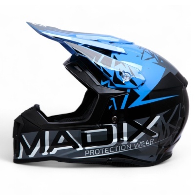 Capacete integral para motocross preto e azul MADIX
