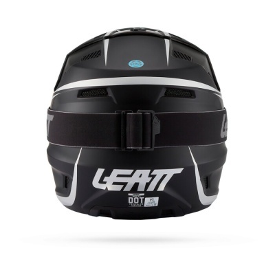Capacete preto e branco LEATT visto pela parte de trás