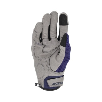 Luva motociclista cinzenta e azul com fecho de velcro e reforços