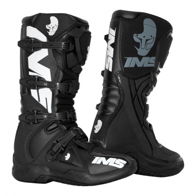 Botas de motocross pretas com fechos e logos IMS