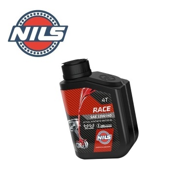 Frasco de óleo de motor NILS 4T RACE preto e vermelho