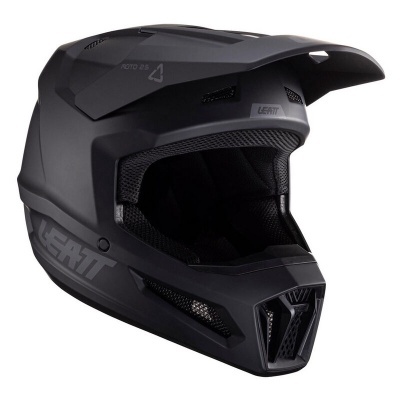 Capacete integral preto fosco para motocross com texto LEATT MOTO 2.5