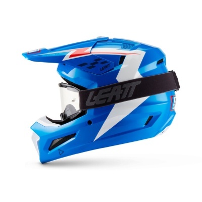 Capacete integral azul com viseira e faixa preta LEATT