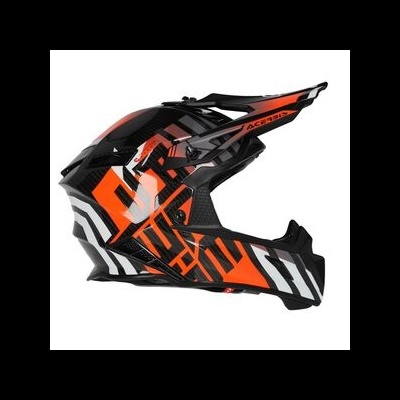 Capacete de motocross preto, laranja e branco com visor ajustável
