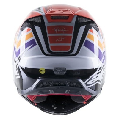 Capacete de motocross colorido visto de trás