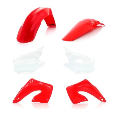 Conjunto de peças plásticas para mota em vermelho, branco e transparente