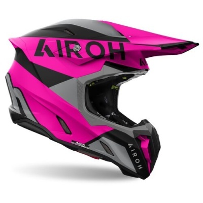 Capacete integral rosa, cinzento e preto da marca AIROH