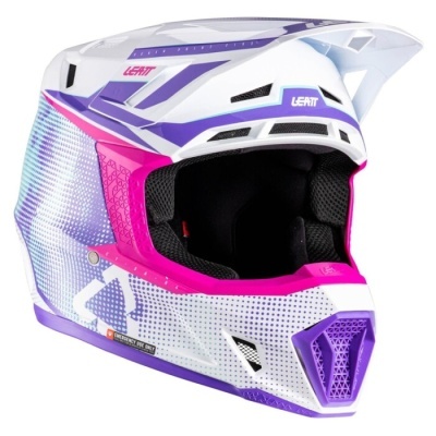 capacete integral motocross branco roxo rosa com detalhes LEATT