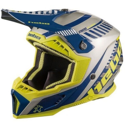 Capacete integral para motocross azul, branco e amarelo Hebo Stratos