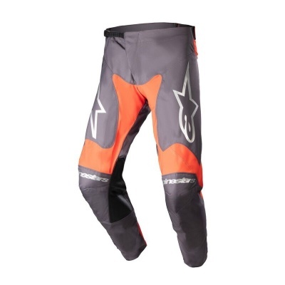 Calças motocross cinza e laranja Alpinestars com logotipo branco