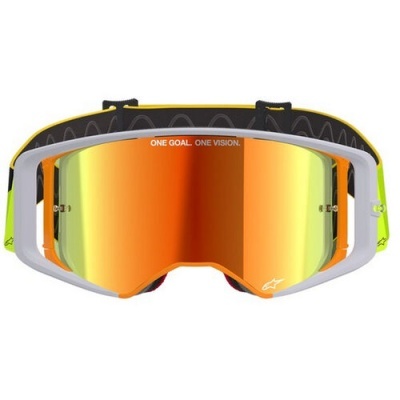 Óculos de proteção desportivos com lente espelhada laranja e armação cinza amarela