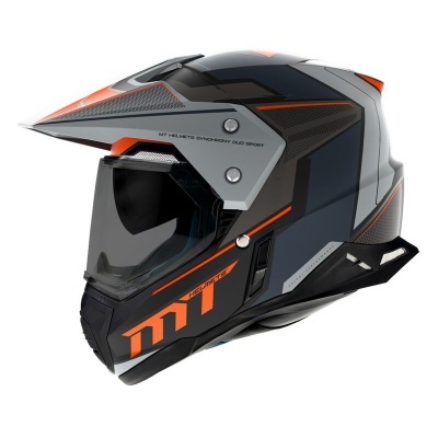 Capacete de mota preto com detalhes laranja e cinza