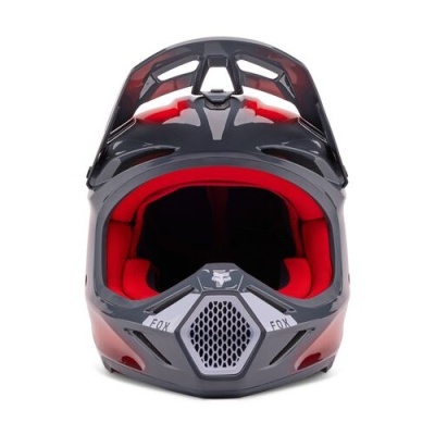 Capacete integral preto e vermelho com interior vermelho e grelha frontal cinza 'FOX'