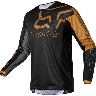 Camisola desportiva preta e laranja com logo Fox Racing