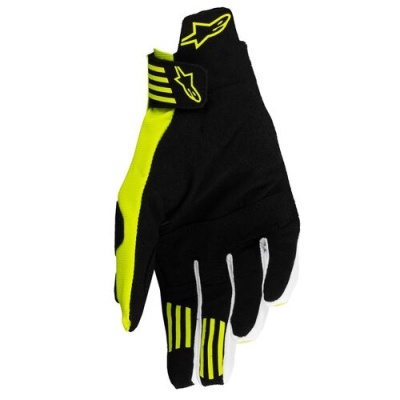 Luvas desportivas preta e amarelo fluorescente com fecho de velcro e logotipo alado