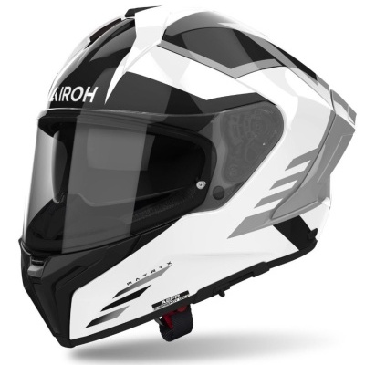 Capacete integral branco com detalhes pretos e visor transparente