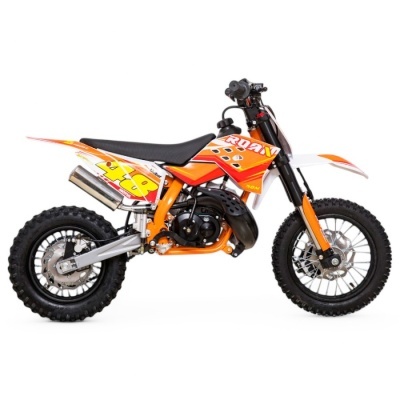 Motocross infantil laranja com pneus pretos e detalhes amarelos e brancos