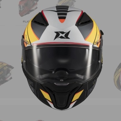 Capacete integral para motociclista com design colorido e viseira transparente