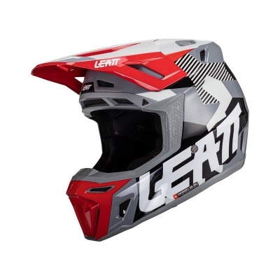 Capacete integral motocross Leatt vermelho, cinza, preto e branco