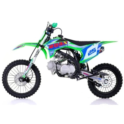 Motocross verde e azul com número 25 e marca Rdan Racing em fundo branco