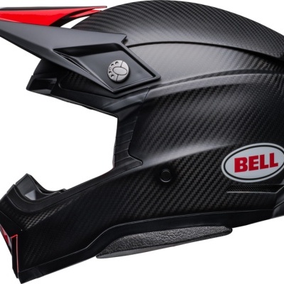 Capacete integral motocross BELL preto com detalhes vermelhos e logo oval