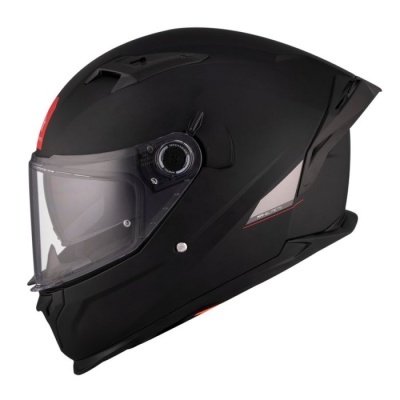 Capacete integral de motociclista preto com viseira transparente