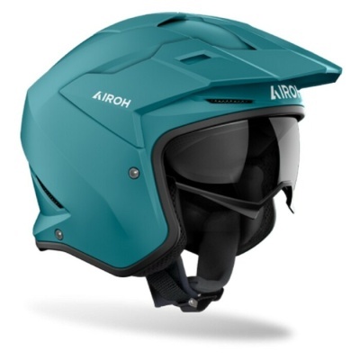 Capacete de mota aberto azul turquesa AIROH com viseira fumada