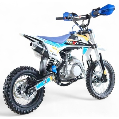 motocross azul e preto com pneus robustos e texto REXO 24 Motor