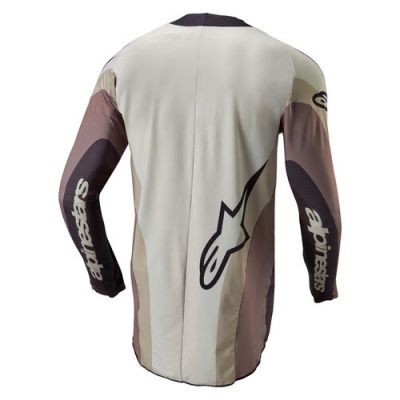 Camisola desportiva de mangas compridas bege, castanha e branca com logos Alpinestars
