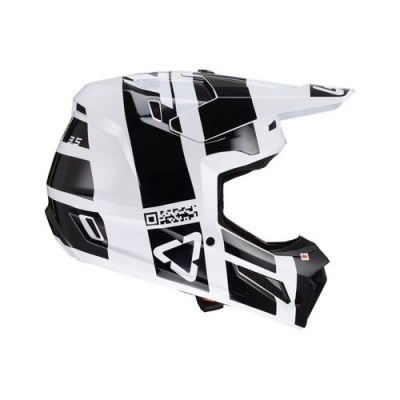 Capacete motocross branco e preto com design geométrico