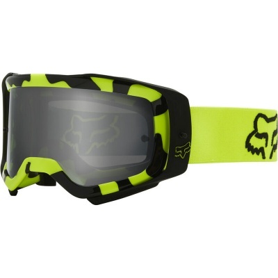 Óculos de proteção motocross preto e amarelo fluorescente com lente fume e faixa amarela Fox