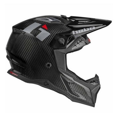 Capacete motocross fibra de carbono preto com visor e aberturas de ventilação