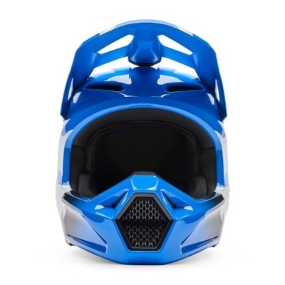 Capacete de motocross azul e branco com acolchoamento preto