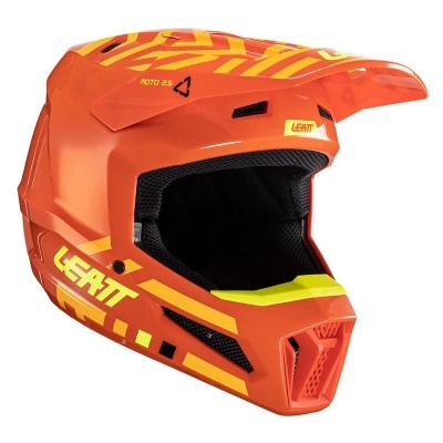 Capacete integral motocross laranja e amarelo com interior preto