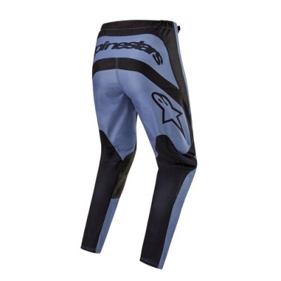 Calças azuis e pretas de motocross com logotipos Alpinestars