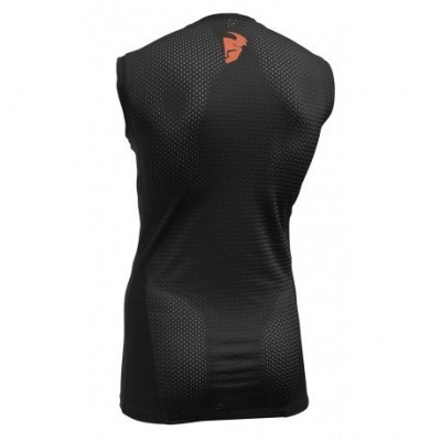 Camisola desportiva preta sem mangas com logótipo laranja nas costas