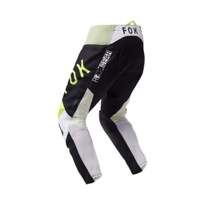 Calças desportivas Fox Racing preto, branco e verde-lima com texto ‘FOX’ e ‘RACING WEAR’