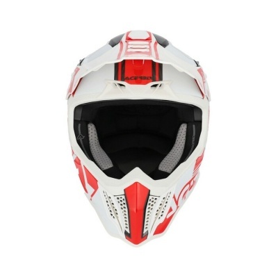 Capacete motocross branco e vermelho com interior almofadado preto