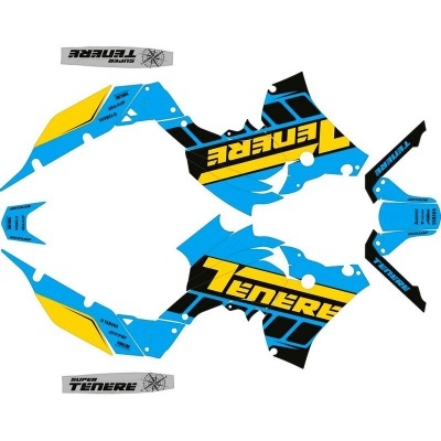 Conjunto de adesivos em vinil azul, amarelo, preto e branco para motocicleta Super Ténéré