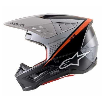 Capacete integral para motocross com cores cinza, preto e laranja